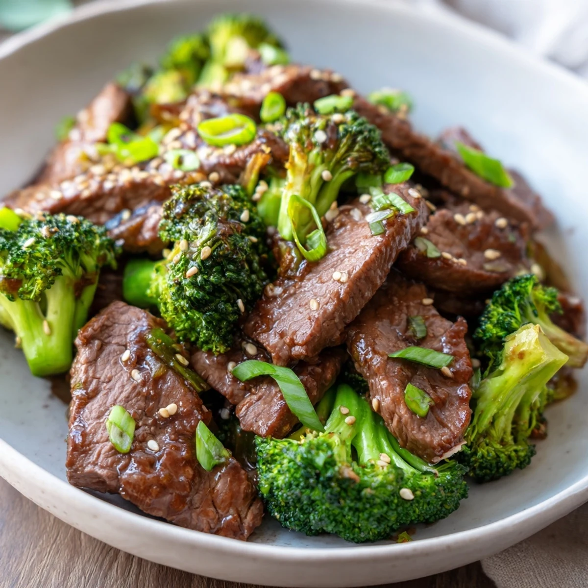 Tender beef and broccoli stir-fry glistening in savory brown sauce over steamed white rice