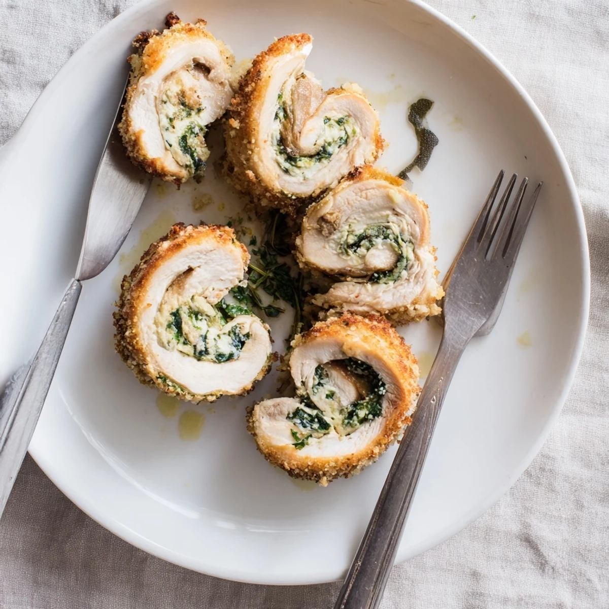 Tender baked chicken breasts rolled around creamy ricotta filling with fresh parsley and basil herbs