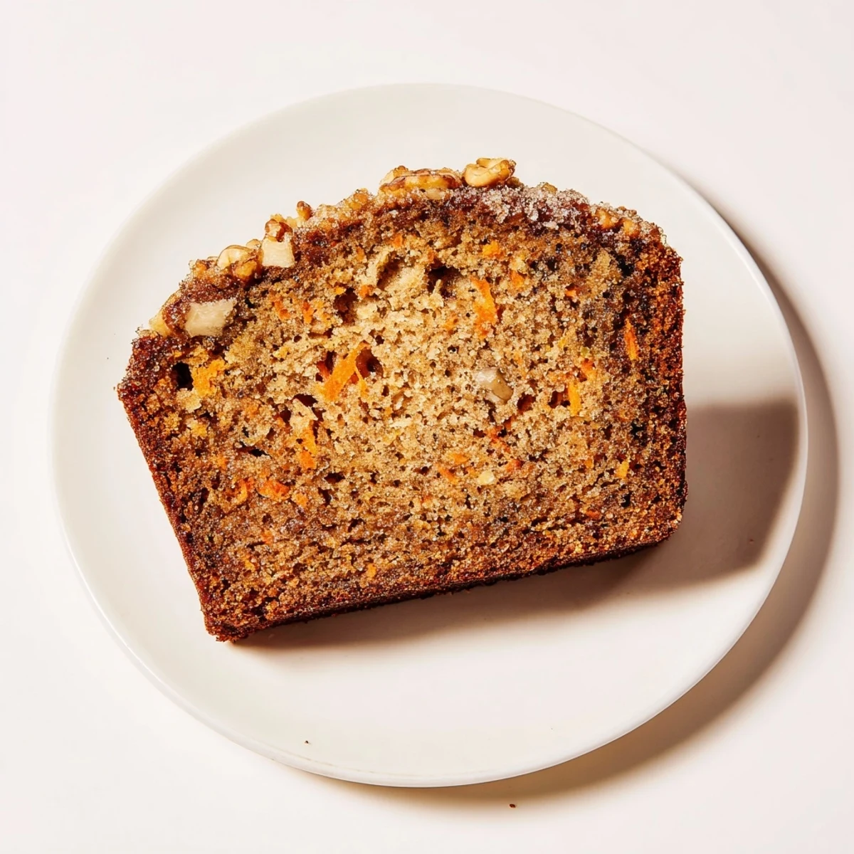 Golden brown carrot cake banana bread loaf with visible grated carrot pieces and a moist, tender crumb texture