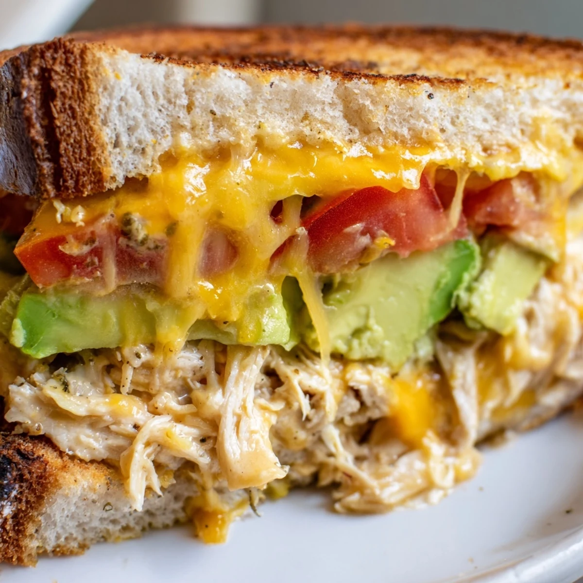 Crispy chicken avocado melt recipe featuring layers of tender chicken and melted cheddar cheese