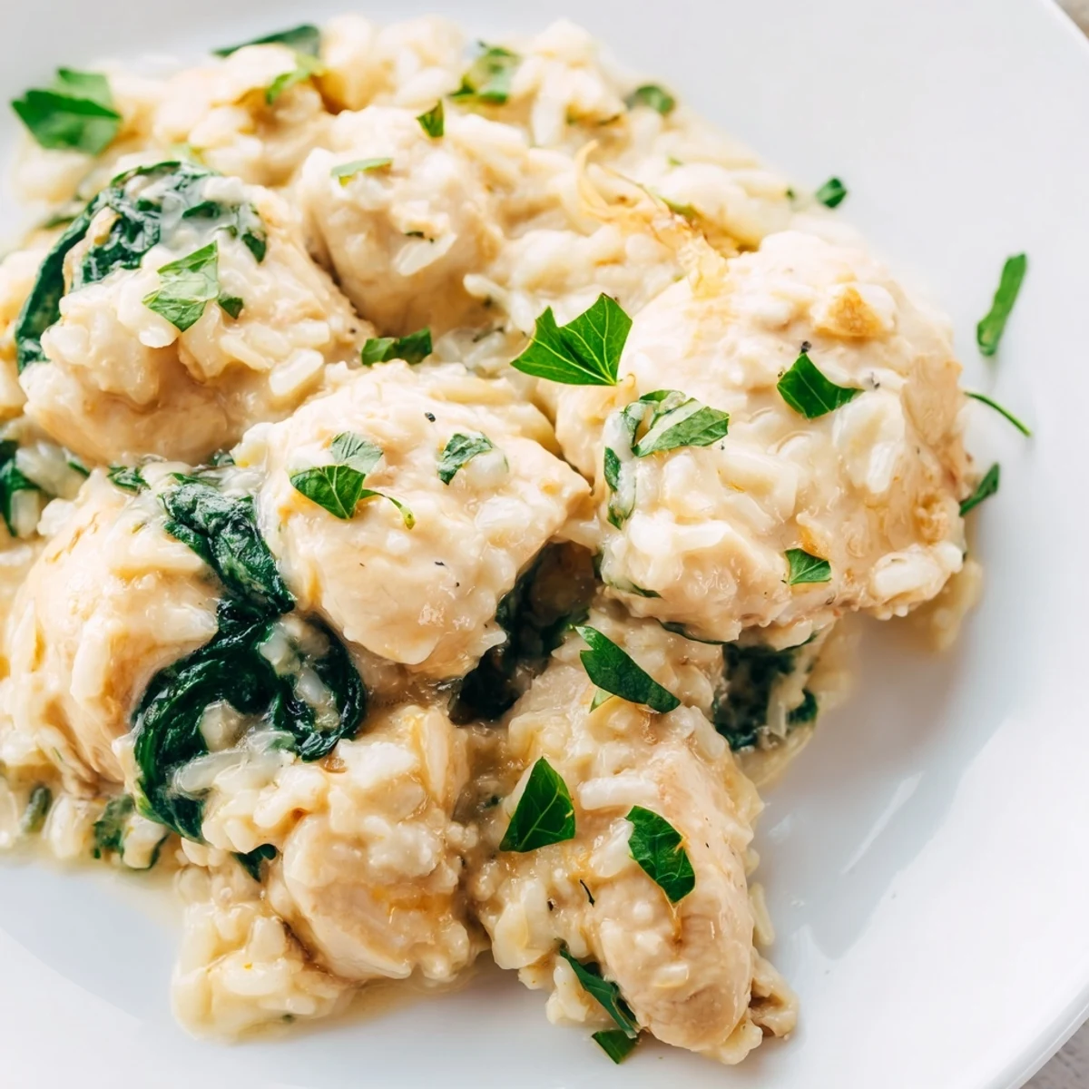 Savory chicken and rice casserole bubbling in a Dutch oven with rich Italian cream sauce