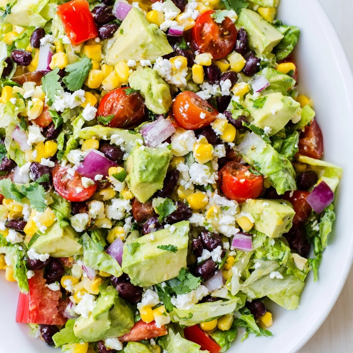 Colorful Mexican chopped salad in a bowl with fresh vegetables and zesty lime dressing