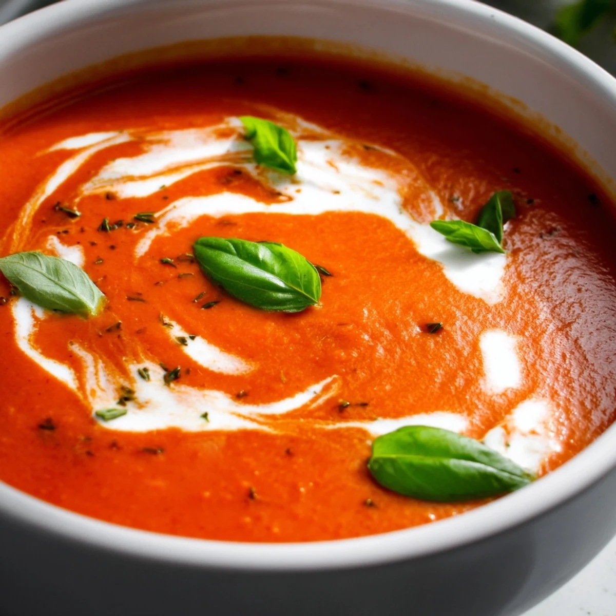 Smoky fire roasted tomato soup steaming in a rustic bowl with crusty bread