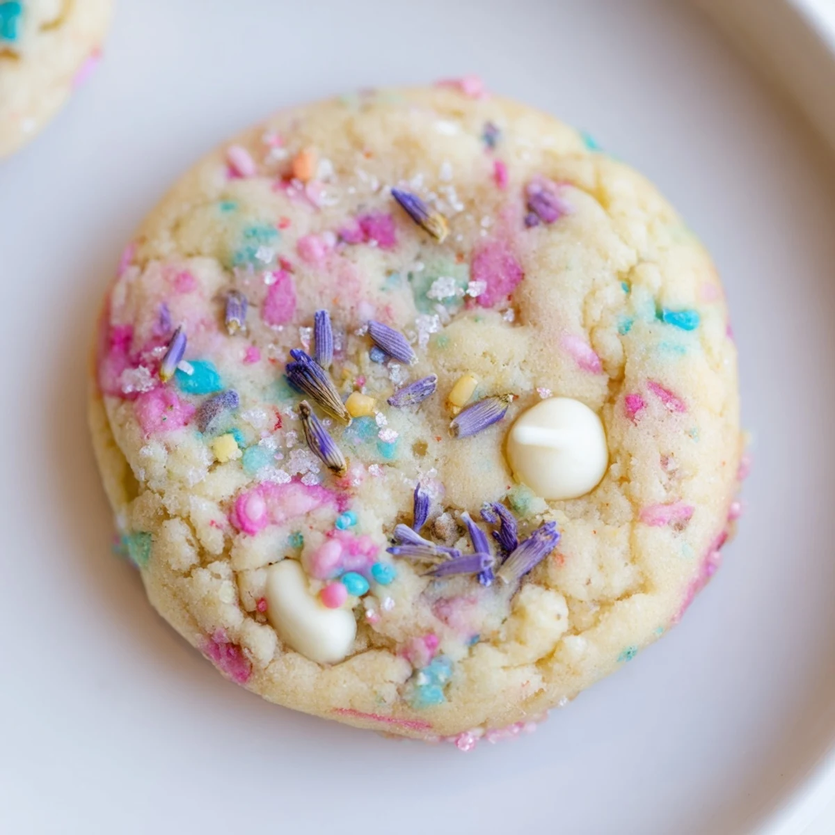 Soft Spring Blossom Cookies with pastel sprinkles arranged on a rustic white serving platter
