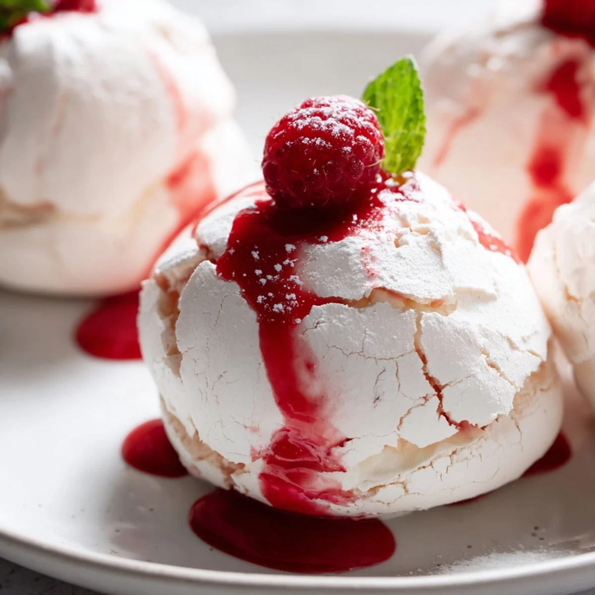 Pavlova Bombs With Raspberry Coulis