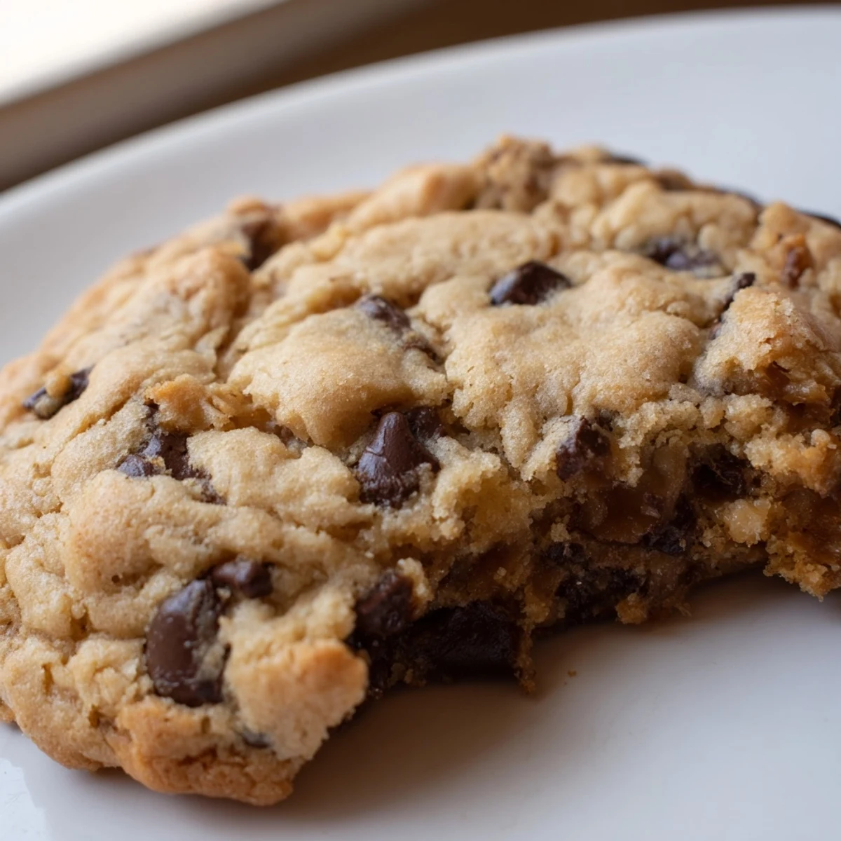Soft and chewy nut free chocolate chip cookies fresh from the oven with crispy edges