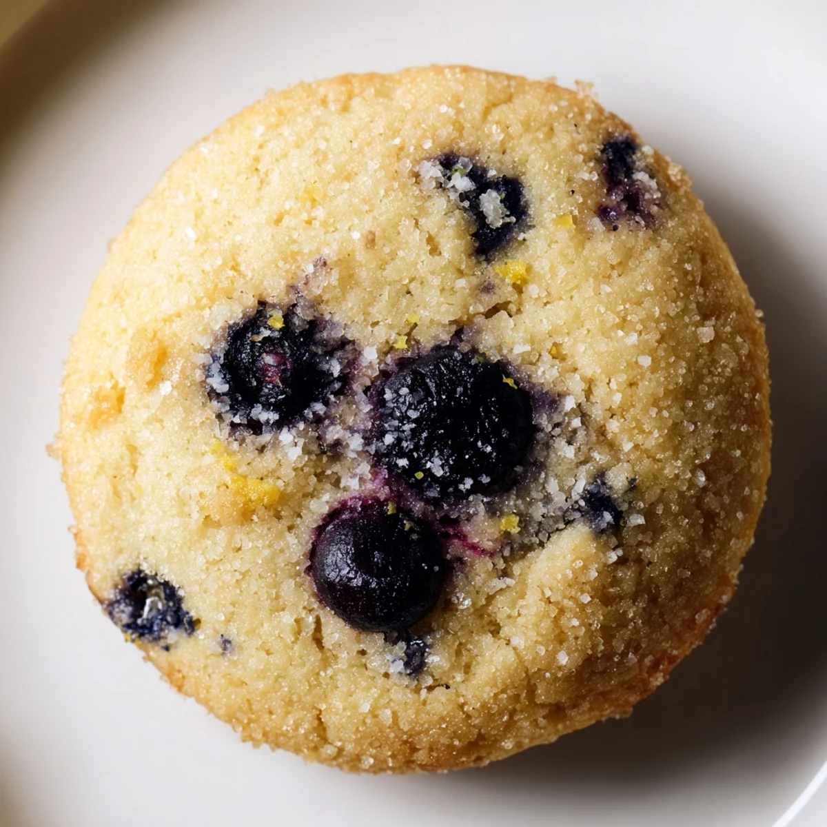 Soft blueberry muffin cookies with golden edges, studded with juicy berries on a rustic baking sheet.
