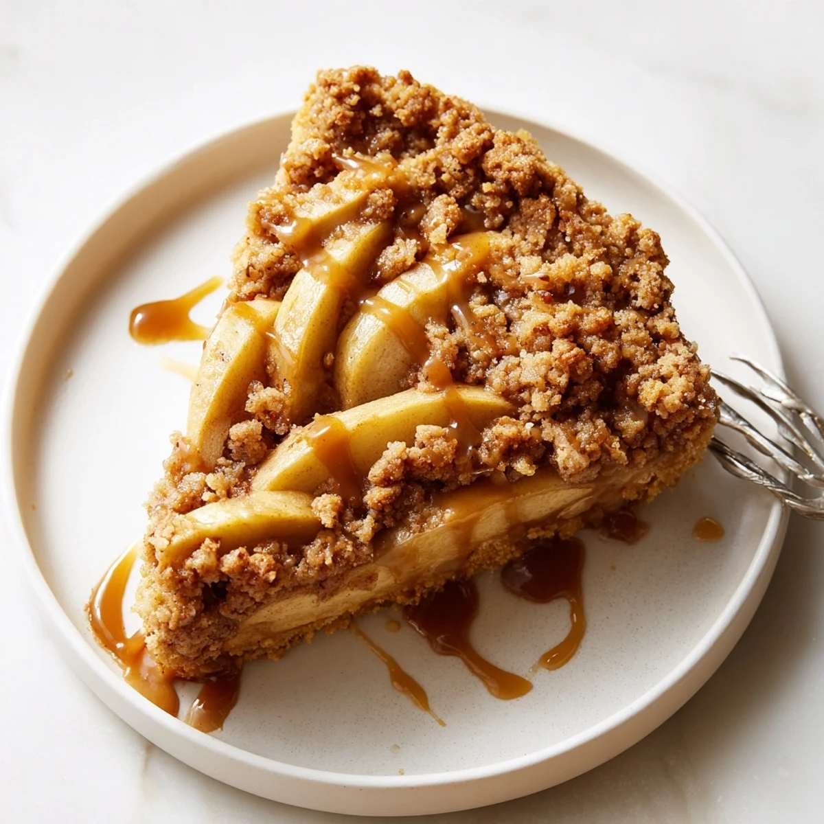 Golden caramel apple crumb bars with cinnamon-spiced apples on a buttery shortbread crust