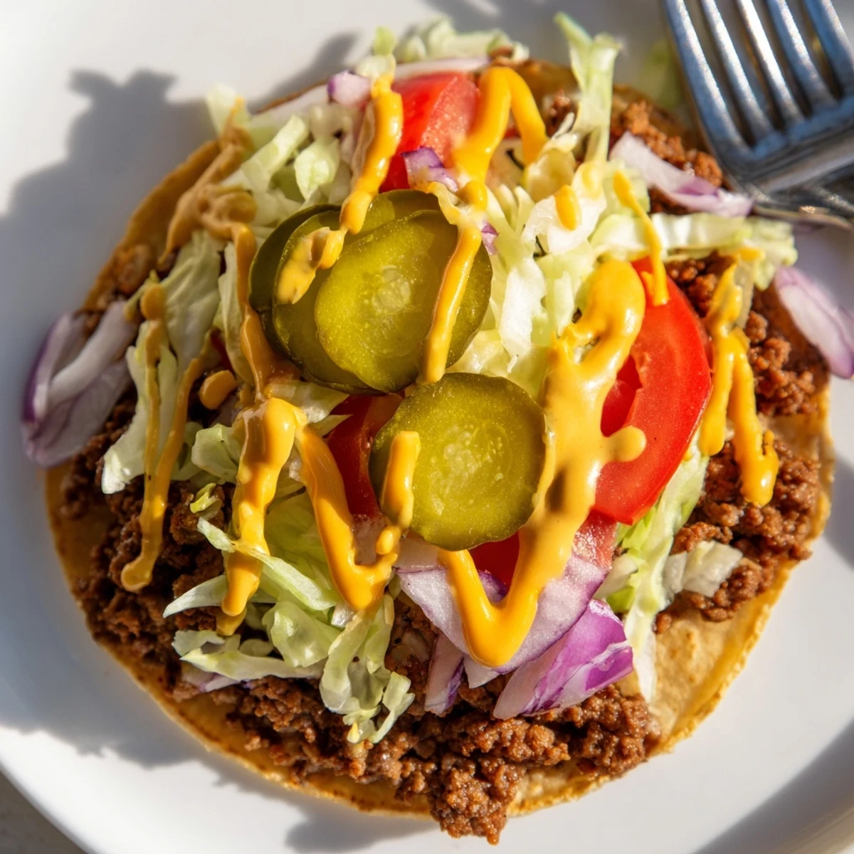 Crispy smash burger tacos loaded with melted cheddar and tangy burger sauce