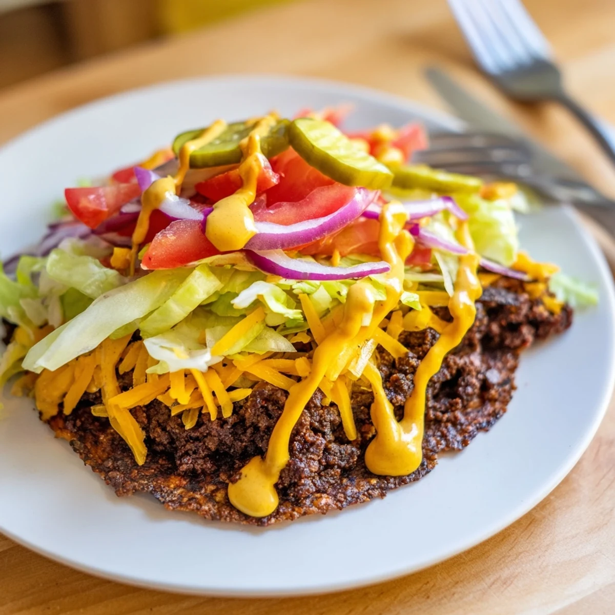 Golden flour tortilla tacos stuffed with juicy smashed beef and fresh toppings