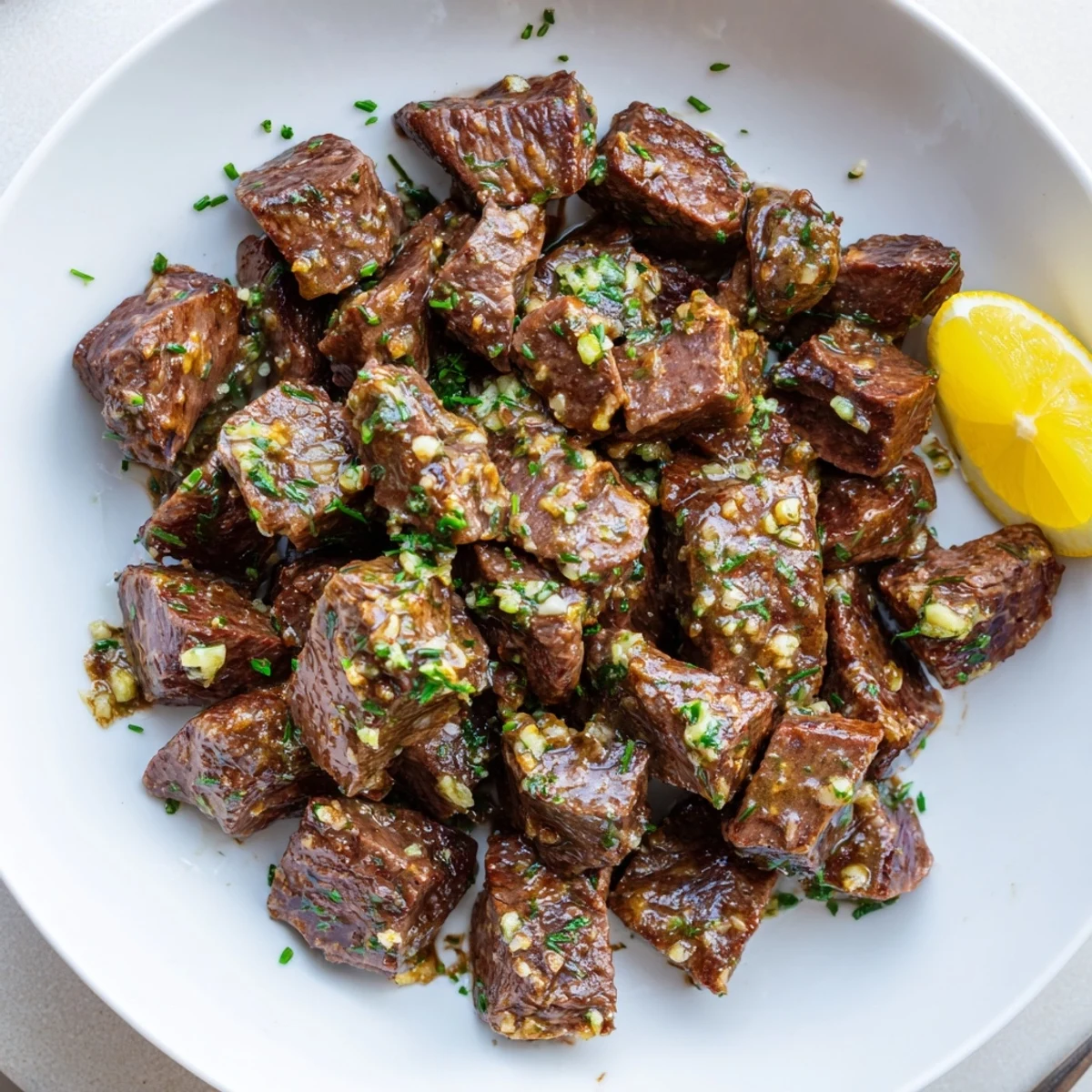 Tender Cowboy Butter Steak Bites Recipe tossed in zesty garlic butter, served family-style