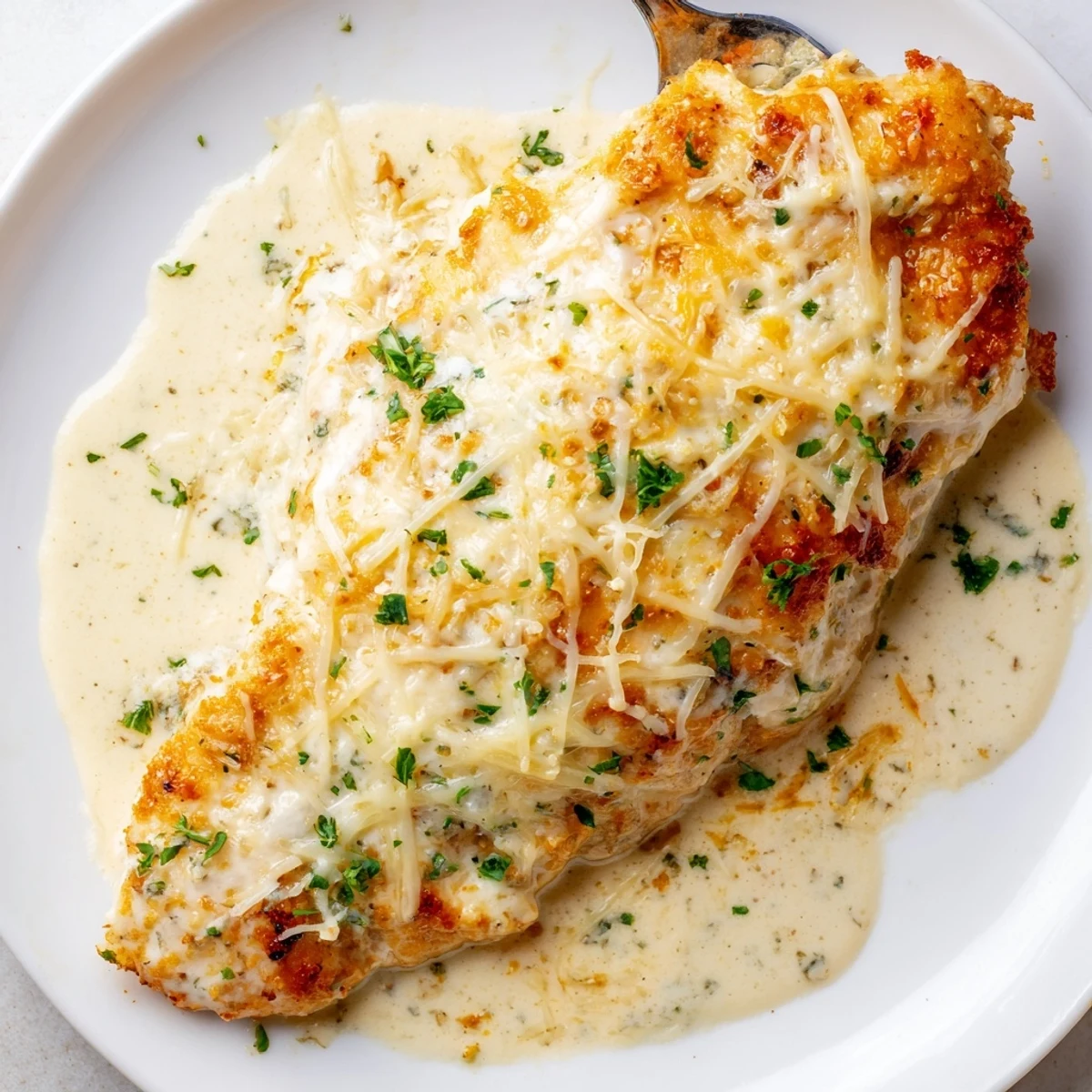 Creamy Caesar Chicken Recipe served hot with roasted vegetables and lemon