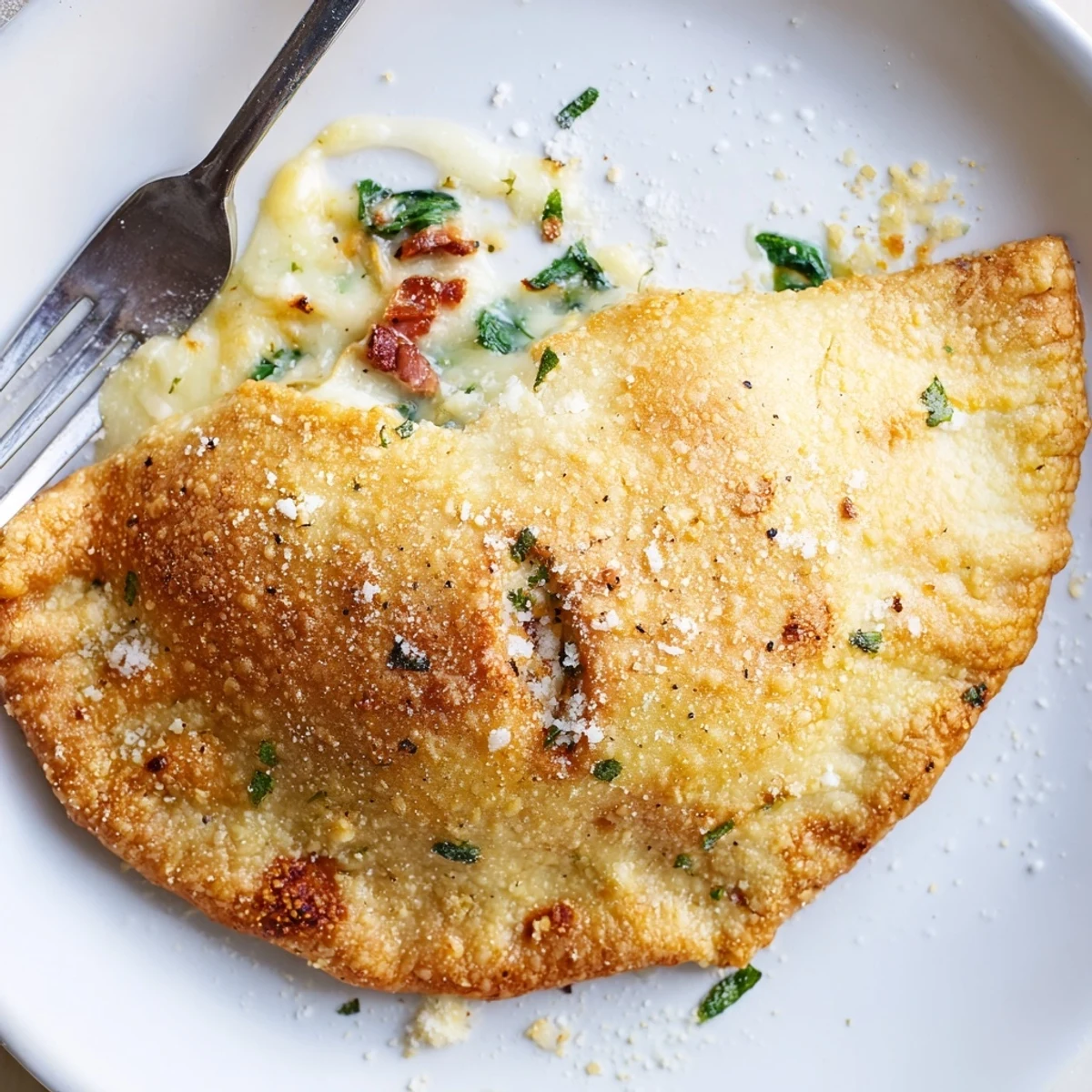 Air-fried Crispy Cheesy Chicken Alfredo Air Fryer Calzones, bubbling cheese, flaky outer crust