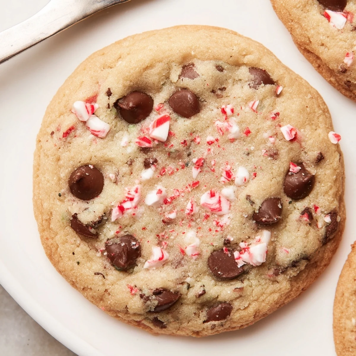 Homestyle Peppermint Chocolate Chip Cookies stacked, chewy centers and mint-scented crumb