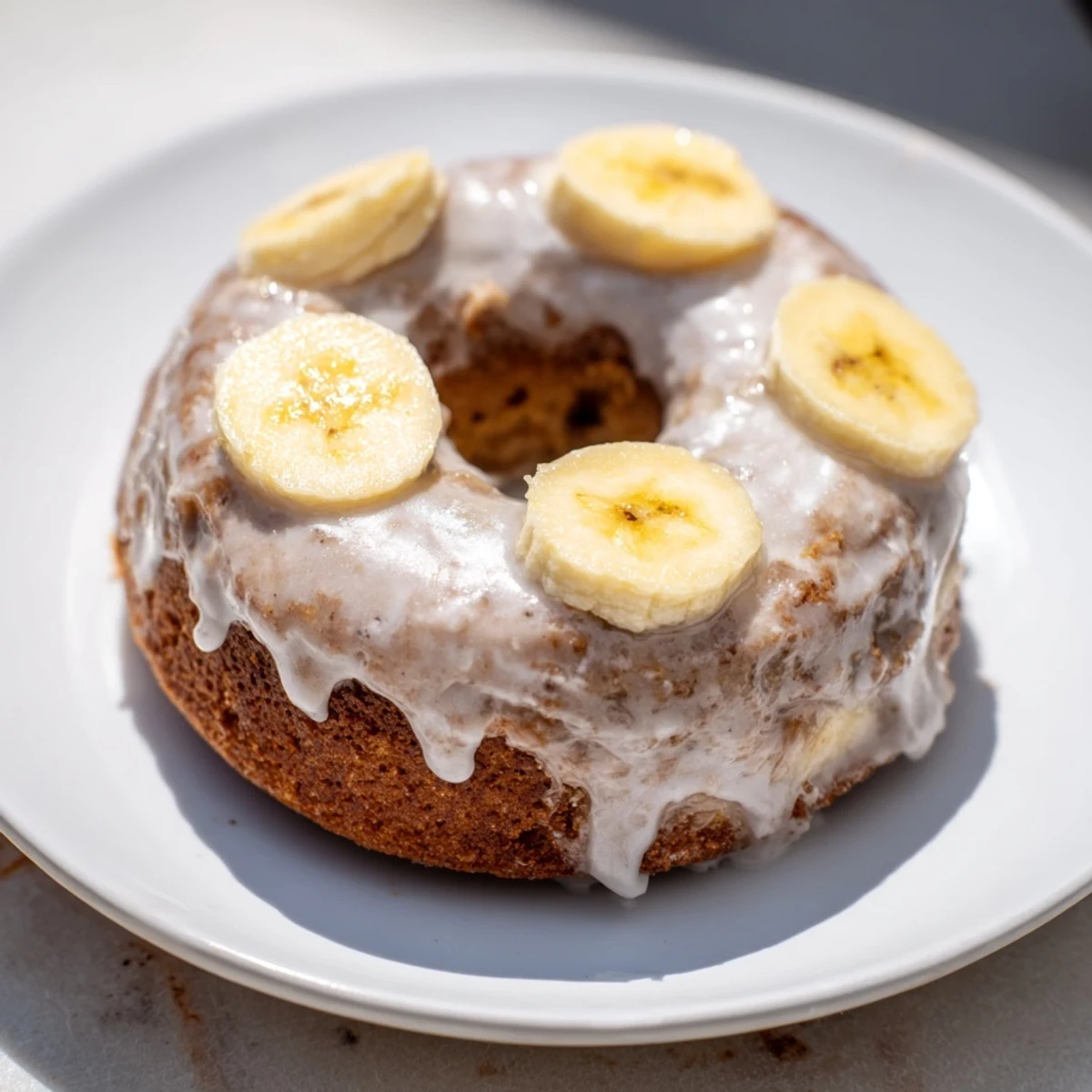 Warm Banana Donuts with golden tops, tender crumb, served on wire rack
