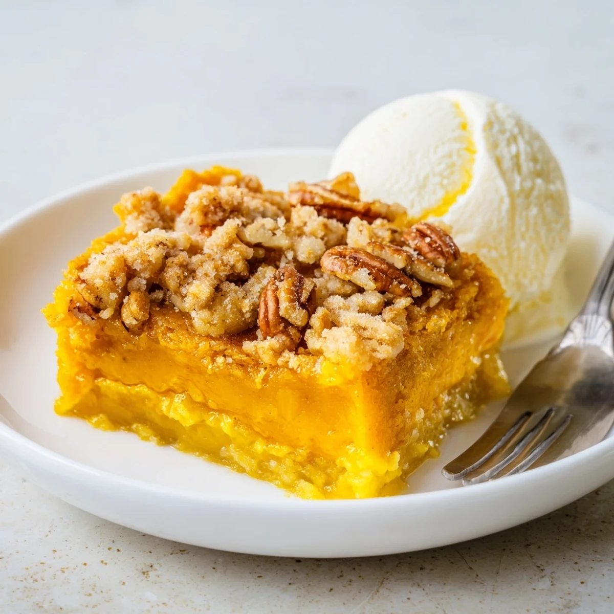 Golden Pumpkin Dump Cake cooling in pan, cinnamon scented aroma filling kitchen