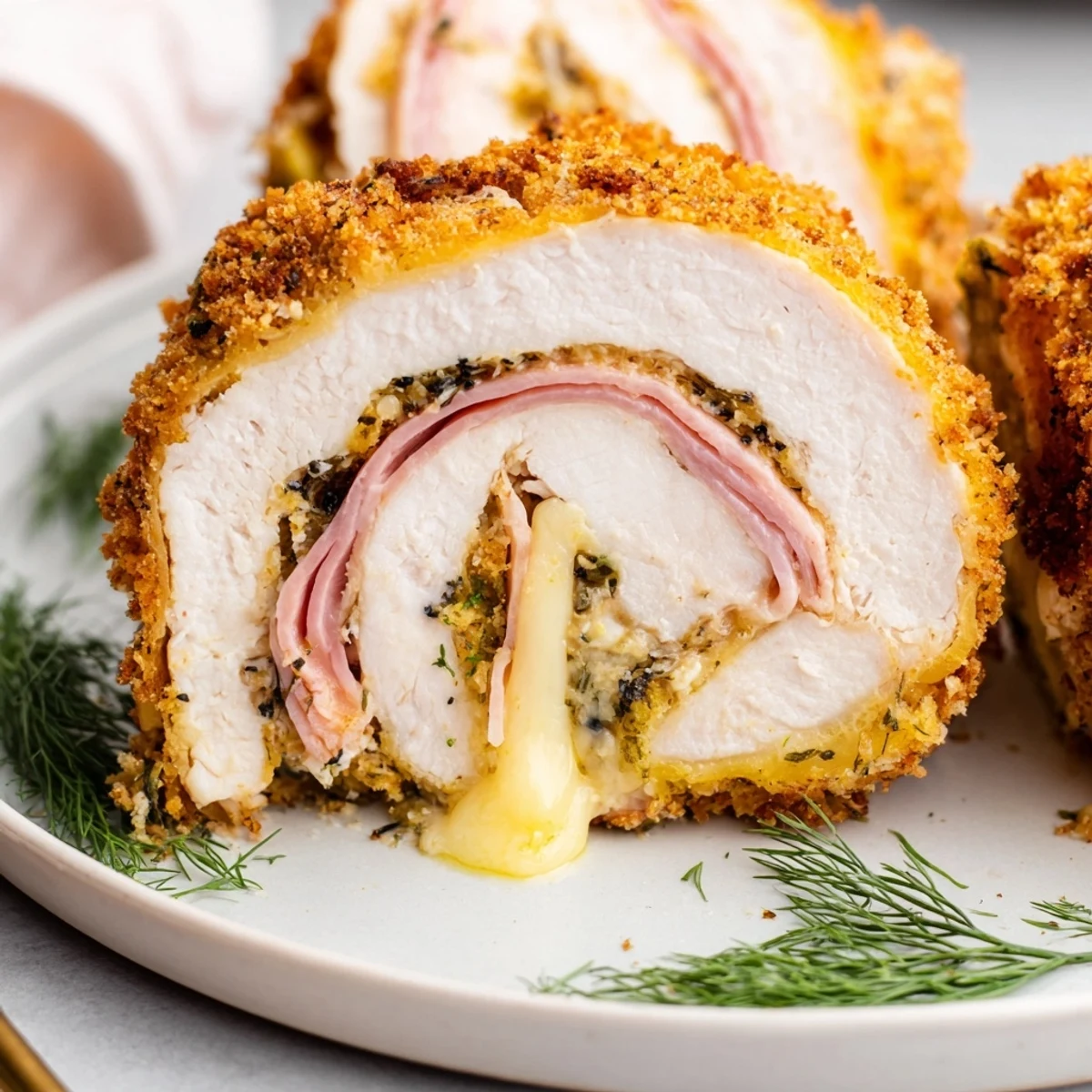 Kitchen plate of Crispy Pickle Brined Chicken Rolls with tangy pickle drizzle