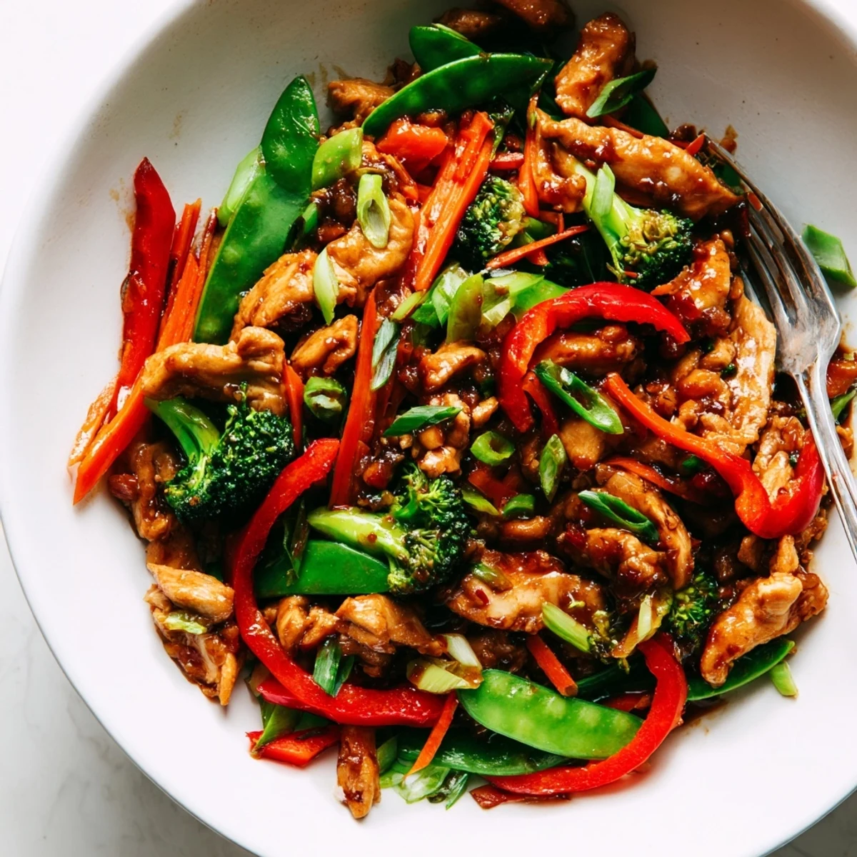 Hunan Chicken served over steamed white rice coated in a bold garlicky chili glaze
