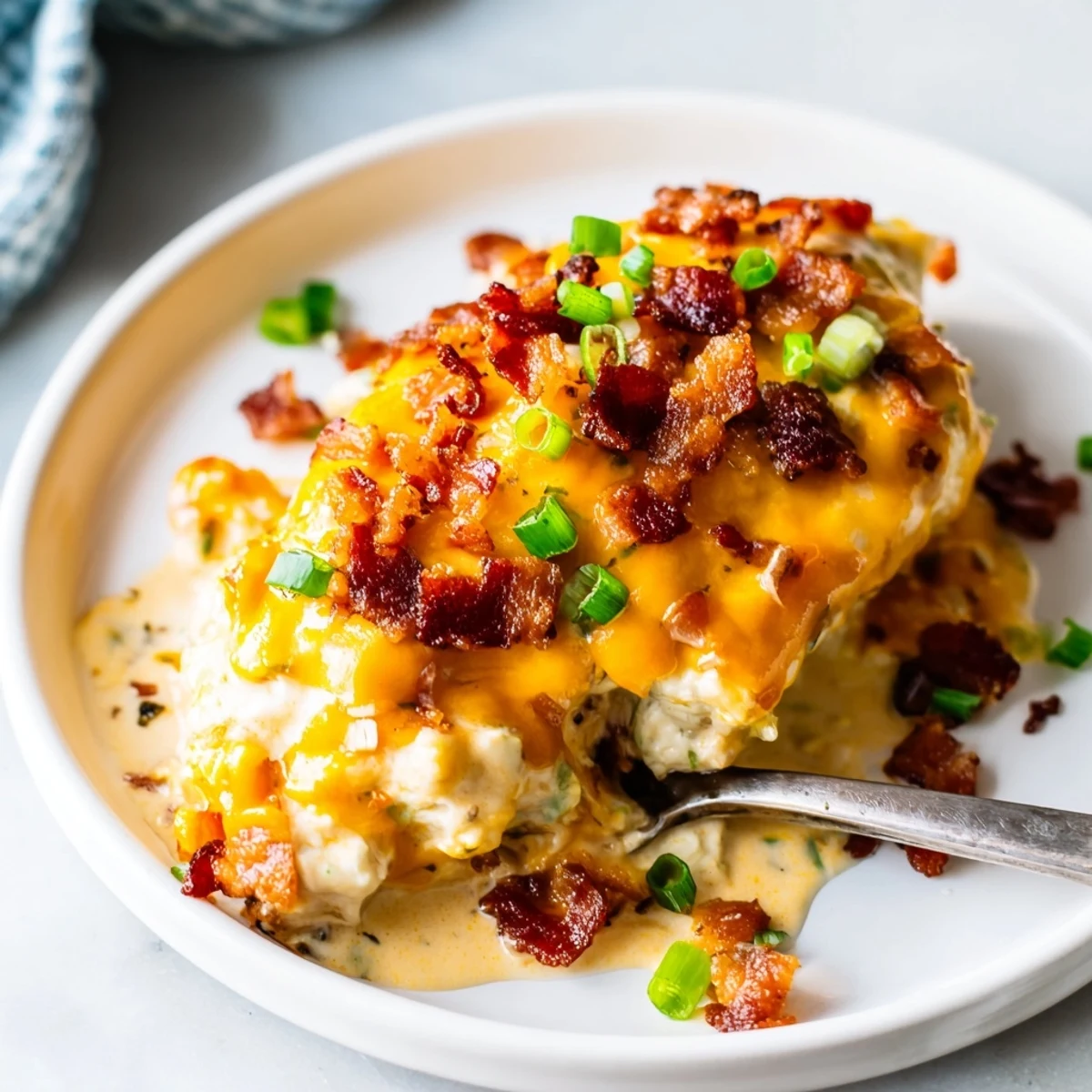 Creamy baked crack chicken bubbling in rich ranch cheese sauce straight from the oven