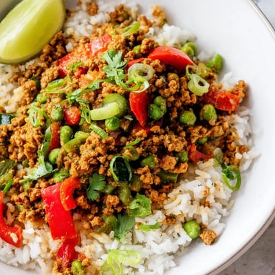 Warm spiced turkey rice bowls loaded with tender ground meat and vibrant diced veggies